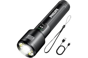 Philips SFL2152 Rechargeable EDC Tactical Flashlight, 1900 High Lumens Aluminium Portable Pocket Light with 15 Modes, Triple 