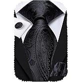 Hi-Tie 63" 70" Ties for Men Silk Extra Long Mens Ties Set and Pocket Square Cufflinks Paisley Necktie Business Wedding