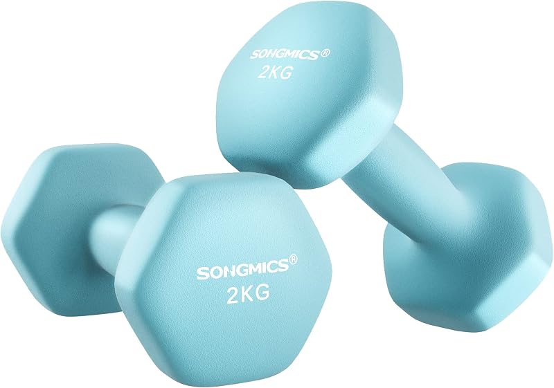 SONGMICS Dumbbells Set 2 x 2kg Hex Neoprene Coated Pale Blue SYL904Q01