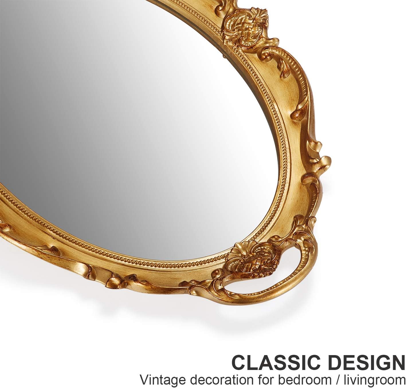 OMIRO Decorative Wall Mirror, Vintage Carved Hanging Mirrors for Bedroom Living-Room Dresser Decor, Oval Antique Gold 10" W x 15" L: Home & Kitchen