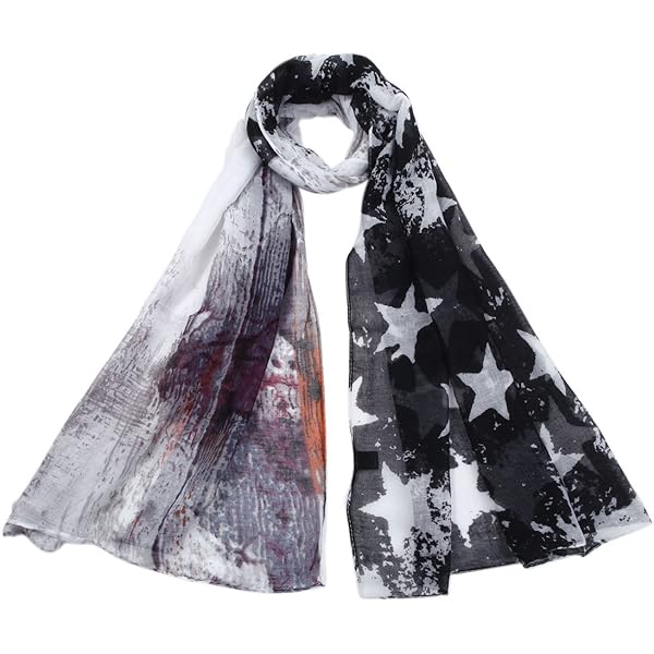 Cotton Scarf with Stars - Black OSFM at Amazon Women's