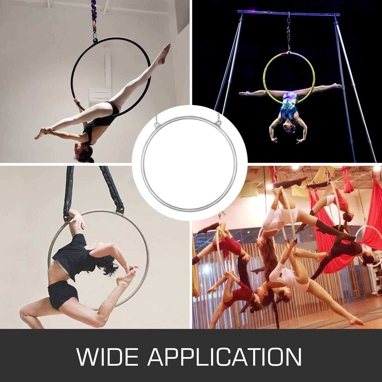 Hopopular 90cm Aerial Hoops Equipment Stainless Strength Tested Double Aerial Rings Set 770lbs