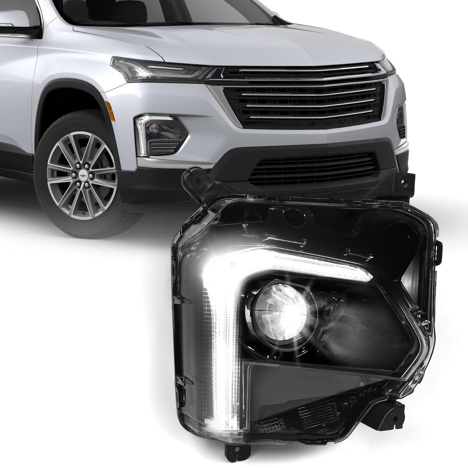 Photo 1 of VLINCAR LED Headlight Compatible with Chevy Traverse 2022 2023 2024 w/LED DRL Factory Style Headlamp Assembly w/Bulbs Right Passenger Side RH