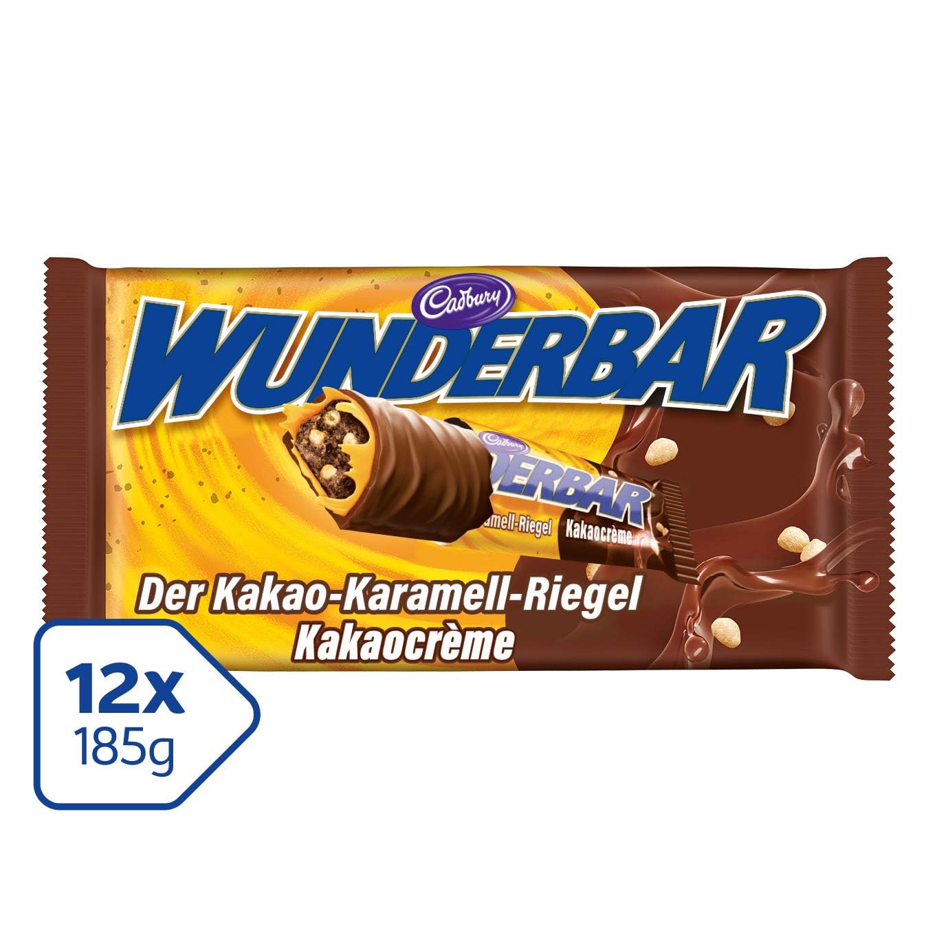 WUNDERBAR Kakao 12 x 185g, Einzeln verpackte Kakao-Karamell-Riegel mit knusprigen Keksstückchen 2