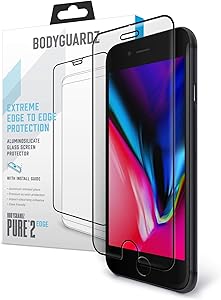 BodyGuardz - Pure 2 Edge Glass Screen Protector for Apple iPhone 6 Plus, 6s Plus, 7 Plus, 8 Plus Edge-to-Edge Glass Screen Protection - CASE FRIENDLY (Pure 2 Edge (Black Edge)