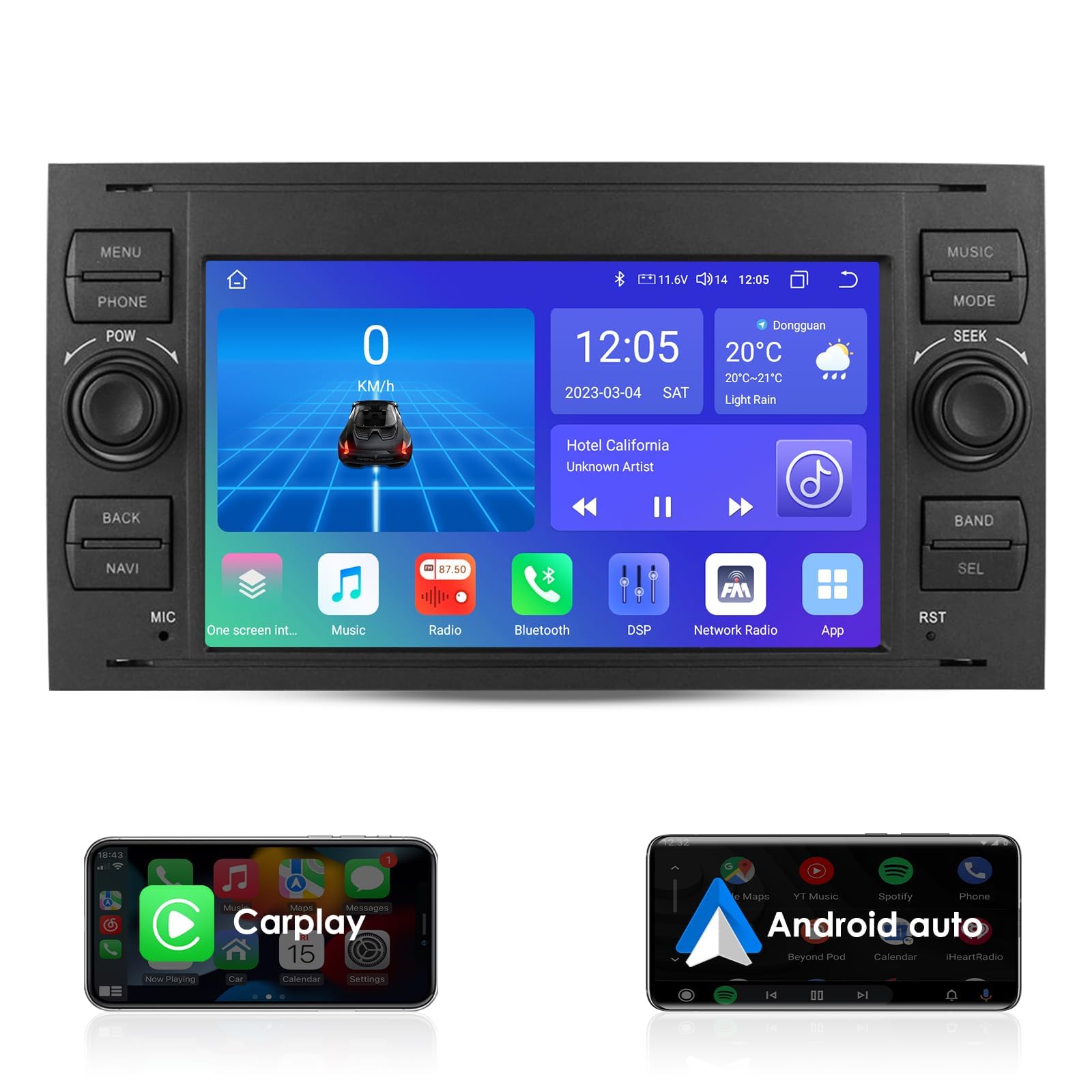 Ossuret Android 12 Car Radio for Ford C-Max Connect Fiesta Fusion Kuga Mondeo Galaxy Kuga Mondeo S-Max Transit Focus, 4+32GB GPS Navigation Support CarPlay Android Auto Weather Display DSP (Black)