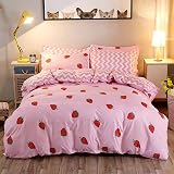 Loussiesd Strawberry Bedding Duvet Cover Set 3 Pieces Pink Microfiber Kids Twin