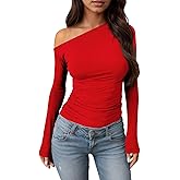 Women's Sexy Off The Shoulder Tops Long Sleeve Spring T-Shirt Slim Fitted Solid Y2K Going Out T Shirts Top Y01