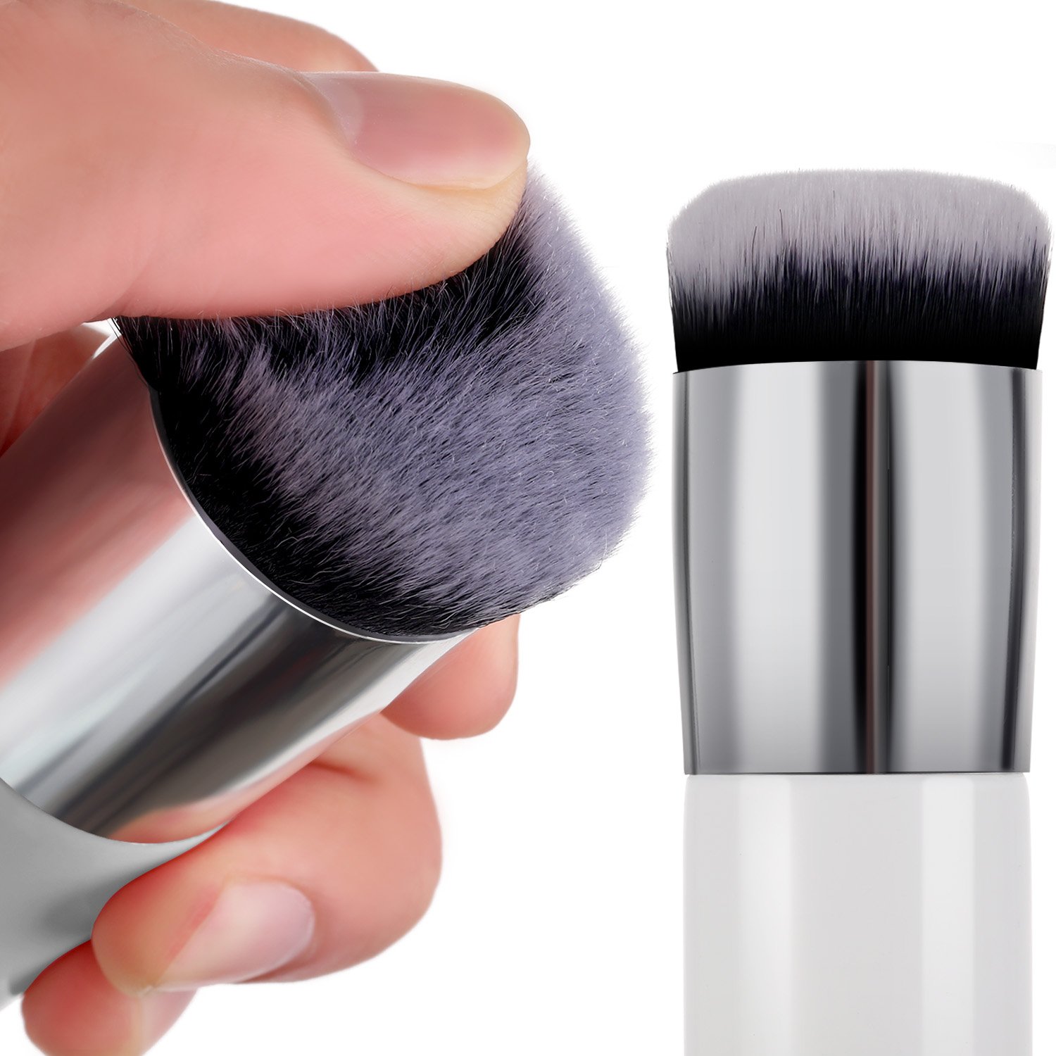 2 Pieces Foundation Brush Chubby Makeup Brush Kabuki Makeup Brush Travel Powder Brush for Blending Liquid, Cream or Flawless Powder Cosmetics (white and rose gold, pink and silver): Beauty