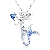 luomart Fashion Mermaid Birthstone Necklace Jewelry White Gold Plated Austrian Crystal Pendant Gifts for Women