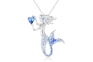 luomart Fashion Mermaid Birthstone Necklace Jewelry White Gold Plated Austrian Crystal Pendant Gifts for Women
