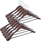 ABHENG Solid Wood Suit Hangers, 10 Pack, Coat Hangers with Non Slip Trouser Bar, 360° Swivel Hook, Heavy Duty Wide Hangers for Suit, Coat, Jacket, Trousers, Pants,17.3" W x 9", Dark Walnut AWY0410H