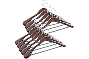 ABHENG Solid Wood Suit Hangers, 10 Pack, Coat Hangers with Non Slip Trouser Bar, 360° Swivel Hook, Heavy Duty Wide Hangers for Suit, Coat, Jacket, Trousers, Pants,17.3" W x 9", Dark Walnut AWY0410H