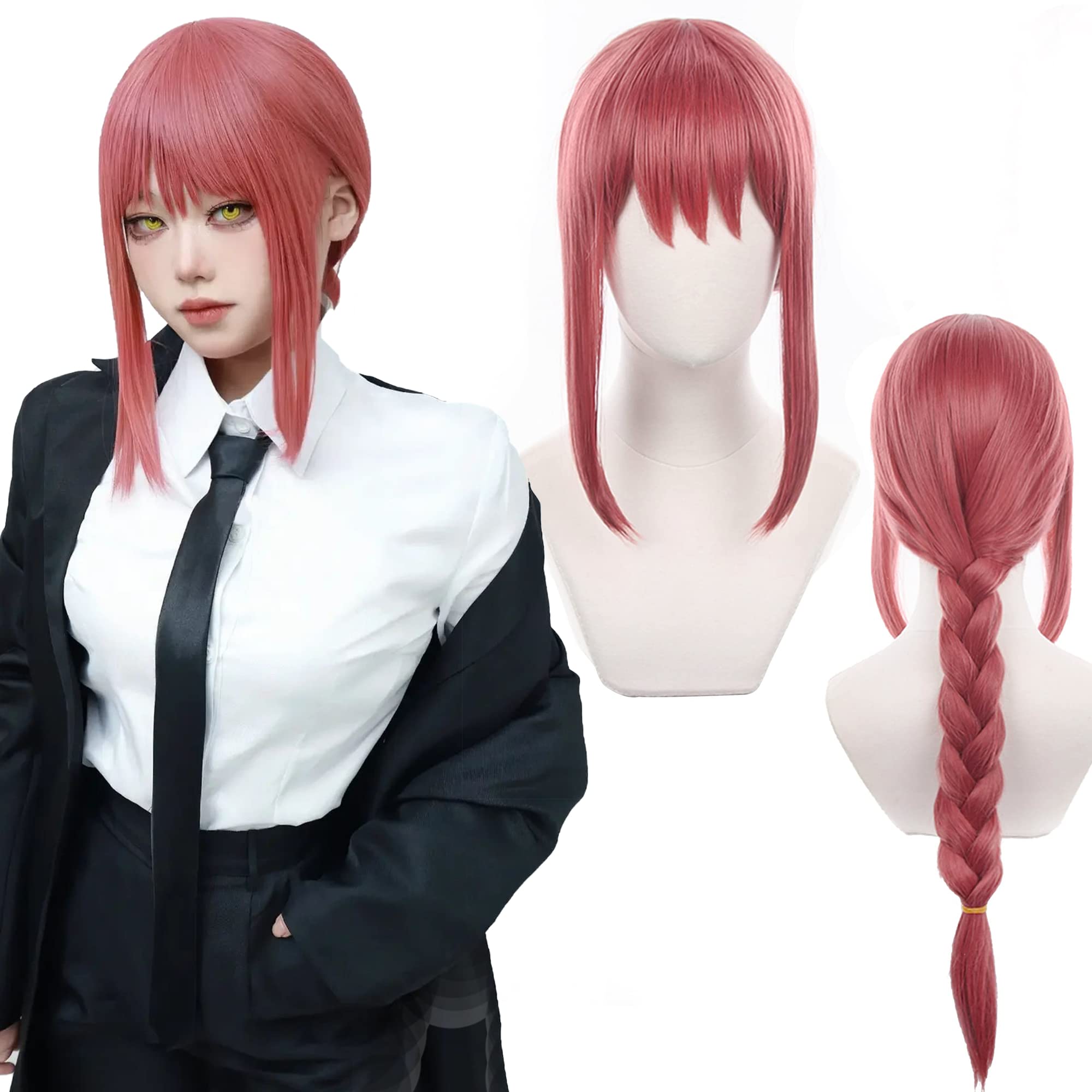 Pink Pigtail Braids Long Cosplay Wig with Bangs Heat Resistant Synthetic Hair for Adult Women Halloween Costume Role Play Party — image 1
