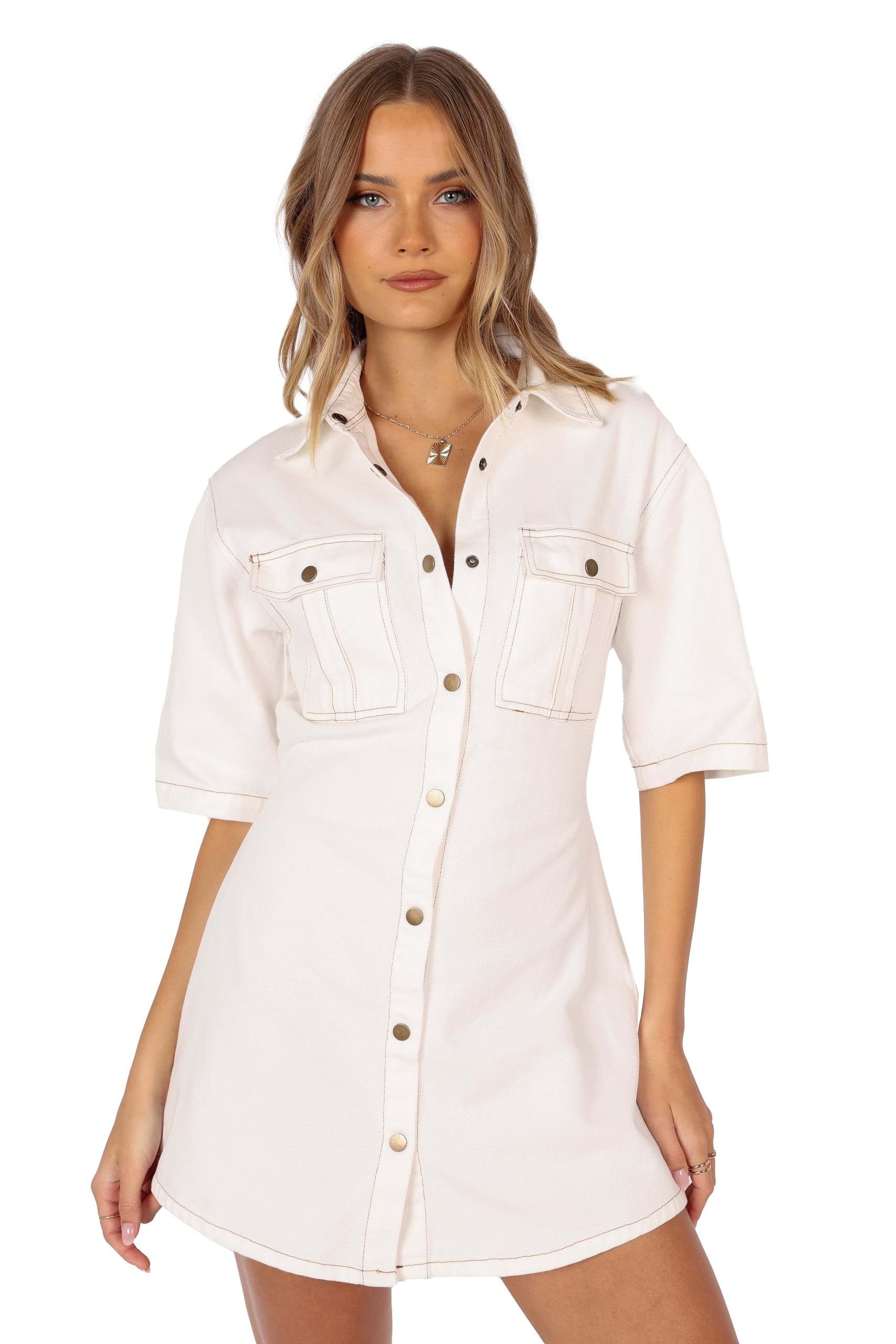 Photo 1 of Petal & Pup Women's Hailey Mini Dress, White Denim
