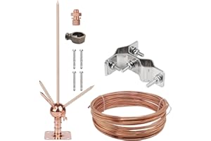 CYANTEKOMS Copper Brass Lightning Rod Kit with 60 Feet 6 AWG Down Conductor and UL Listed Rod Clamp for Pole Top House Tower Tank Roof Safety