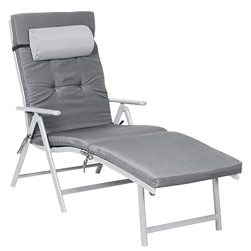 SONGMICS Tumbona Plegable, Cama de Sol con Colchón de 6 cm, Reposacabezas Desmontable,
