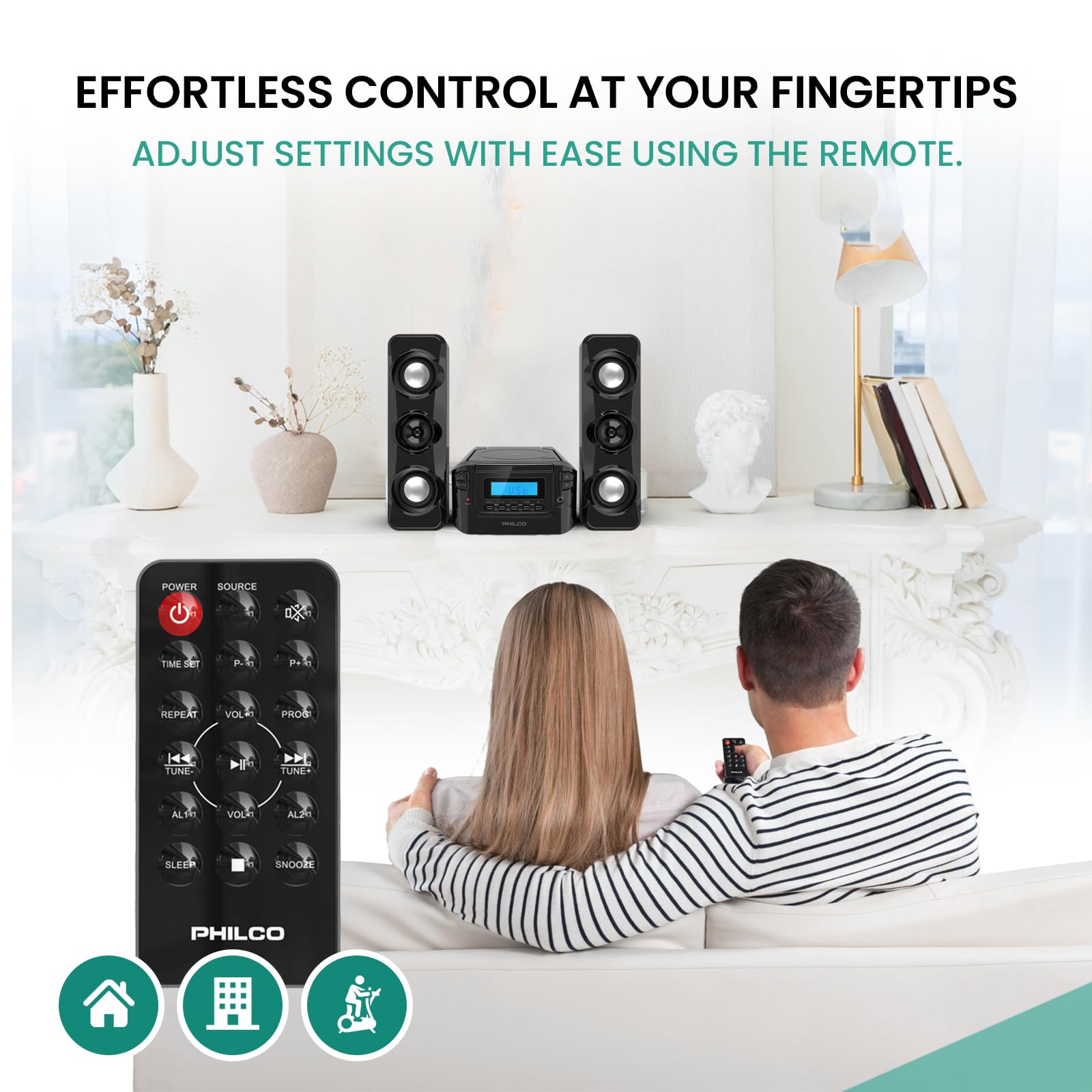 Philco Stereo Shelf Systems Compact CD Shelf System with Digital FM Stereo Radio, Bluetooth Wireless Technology, and Remote Control in Black | LCD Display | MP3 & AUX Port Compatible | USB Playback