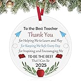 Teacher Appreciation Christmas Ornament Teacher Thank You Ceramic Ornament Retirement Gifts for Women Teachers End of Year Thank You Teachers Christmas Tree Ornaments for Daycare Nanny Babysitter