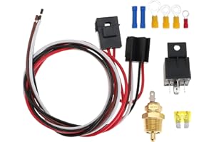 HIYEVE Electric Fan Wiring Kit Waterproof Relay Temperature Sensor Switch Kit Electric Engine Fan Thermostat Radiator Kit 185 On 175 Off 40 AMP