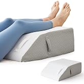 BIEEZZK Leg Elevation Pillow Blood Circulation, 23.6&times;16.8&times;8in, White/Grey | Leg Elevating Pillows for After Surgery, Sleeping, Memory Foam Wedge Pillow for Legs Swelling, Foot Knee Pillow for Back Pain