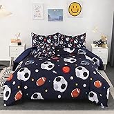 BYHOFMLY 6Pcs Boys Comforter Set Full Size, Basketball Football Baseball Blue Bedding Sets for Kids Girls Teens, Sports Theme Soccer Print Bed in A Bag with Sheets(Navy Blue, Full)