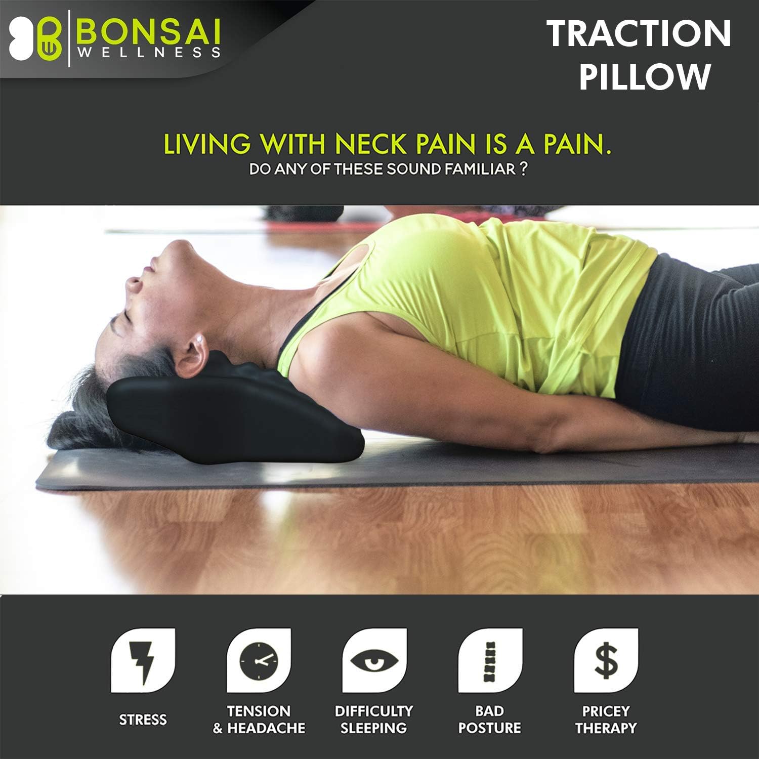 Cervical Traction Pillow - Chiropractic Orthotic Device for Neck and Shoulder Pain Trigger Point Therapy Massager and Posture Corrector with Acupressure and Occipital Release Nodes (Black): Health & Personal Care