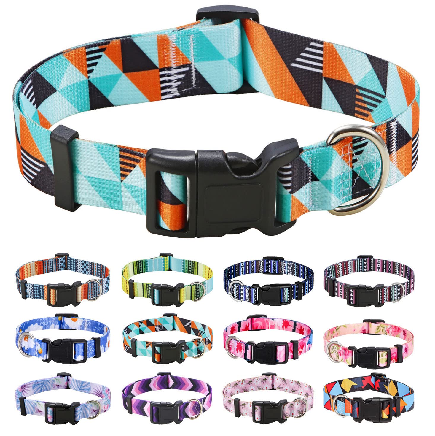 Mihqy Dog Collar for Small Dogs, Cute Small Medium Large Dog Pet Collar Cat Collar, with Bohemia Tribal Geometric Patterns, Soft Adjustable for Boy Girl Female Male Puppy Dog Collar(Geometry,XS)