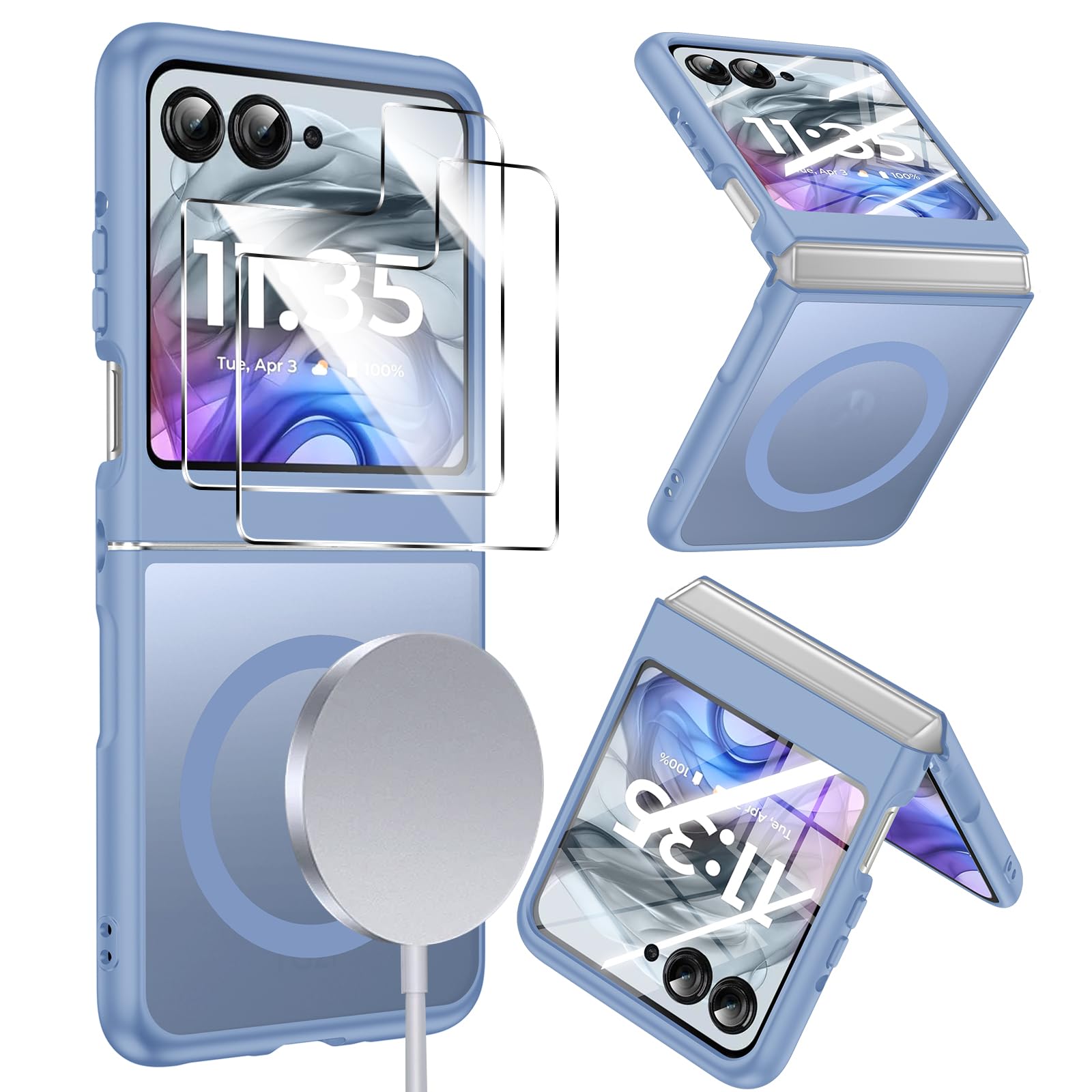 LeYi for Motorola-Razr-2024-Case:【Not Fit 𝐏𝐥𝐮𝐬】 Razr 2025 Case Fast Magnetic [Compatible with MagSafe] with 2Pcs Screen Protector, Protective Cover for Moto Razr 2025/2024, Blue