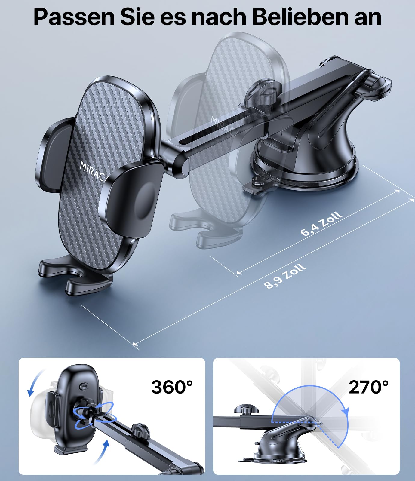 Miracase Handyhalterung Auto[Verbesserter Saugnapf] Handyhalter fürs Auto 360° Drehbar, Armaturenbrett Windschutzscheibe KFZ Handy Halterung für iPhone Galaxy Alle Smartphones 5