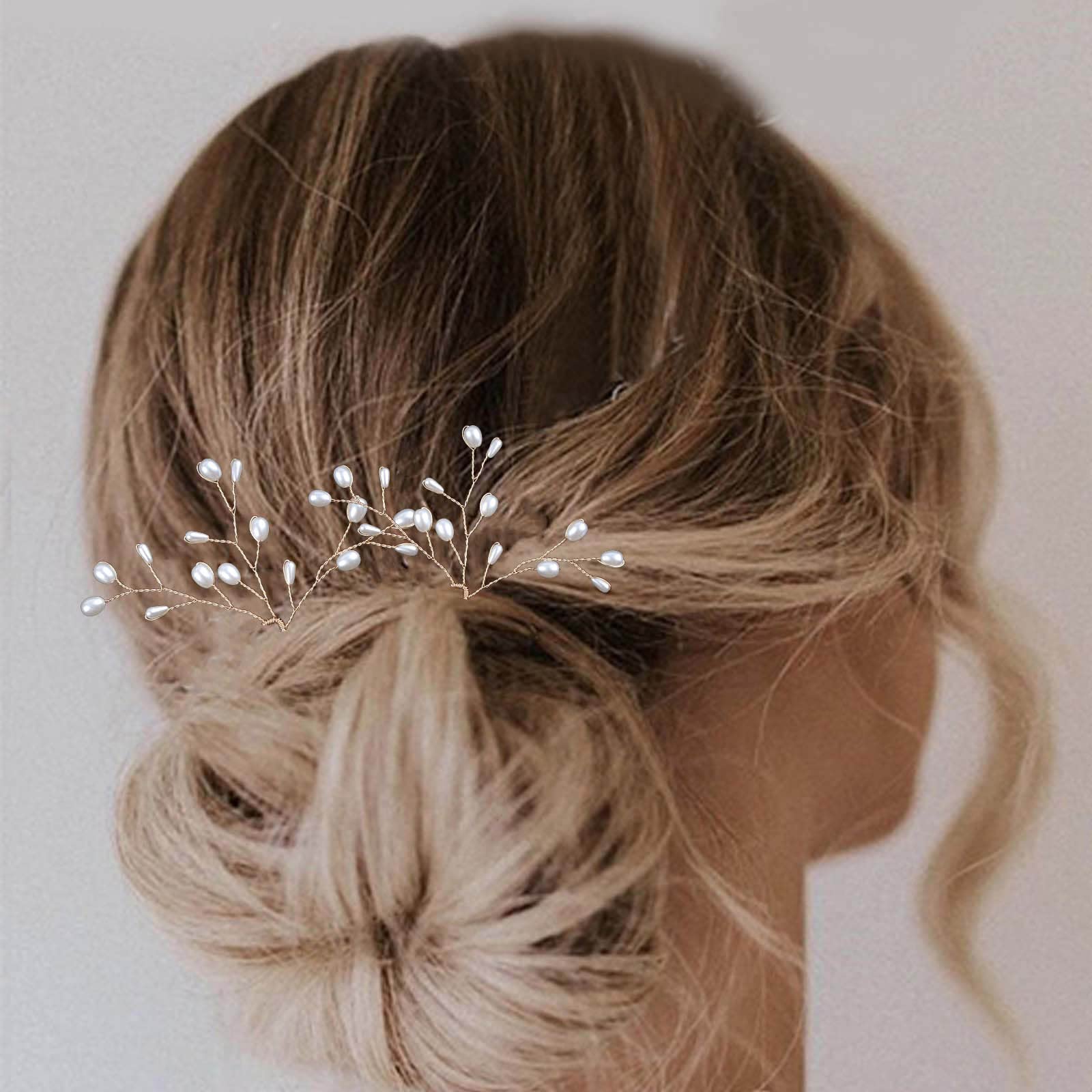 Wendalern Wedding Hair Pins Barrette Pearl Cultured Pearl Gold Barrette for Bride, Women and Girls (1Pcs)