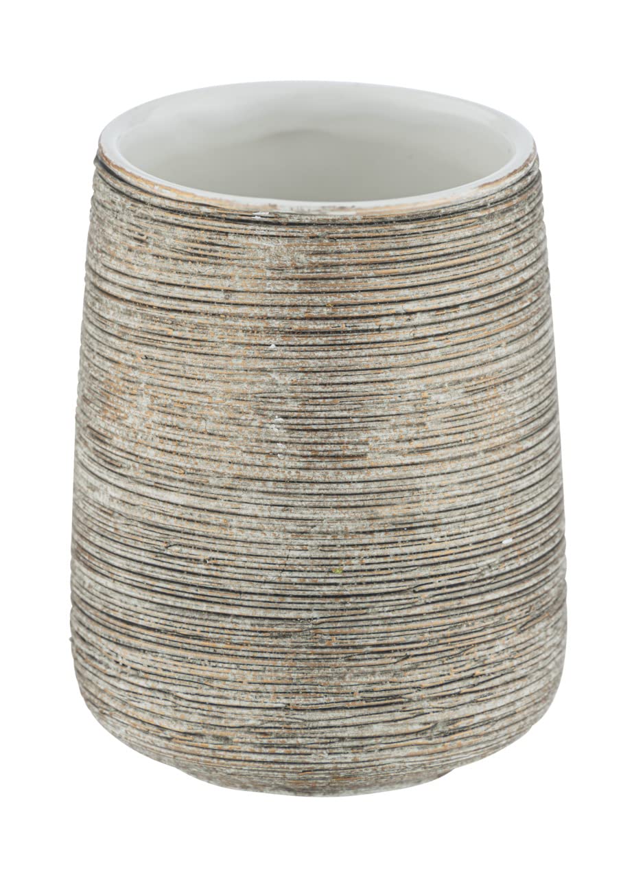 WENKO Fedio Toothbrush Cup Toothbrush Holder for Toothbrush and Toothpaste Made of Elegant Ceramic with Distinctive Relief Look in Gold, Hand-Painted, Diameter 8 x 11 cm