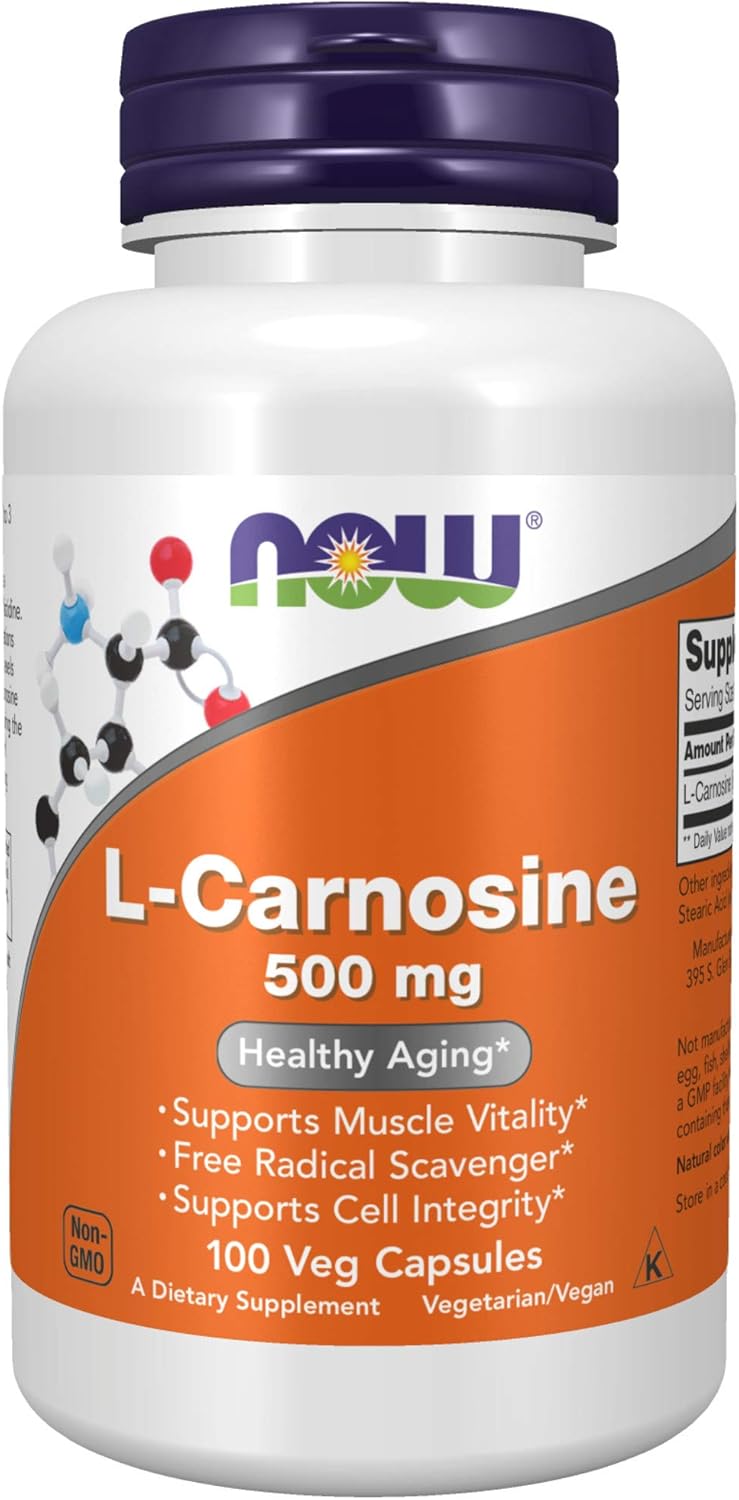 NOW Supplements, L-Carnosine (Beta-Alanyl-L-Histidine) 500 mg, Healthy Aging, 100 Veg Capsules: Health & Personal Care
