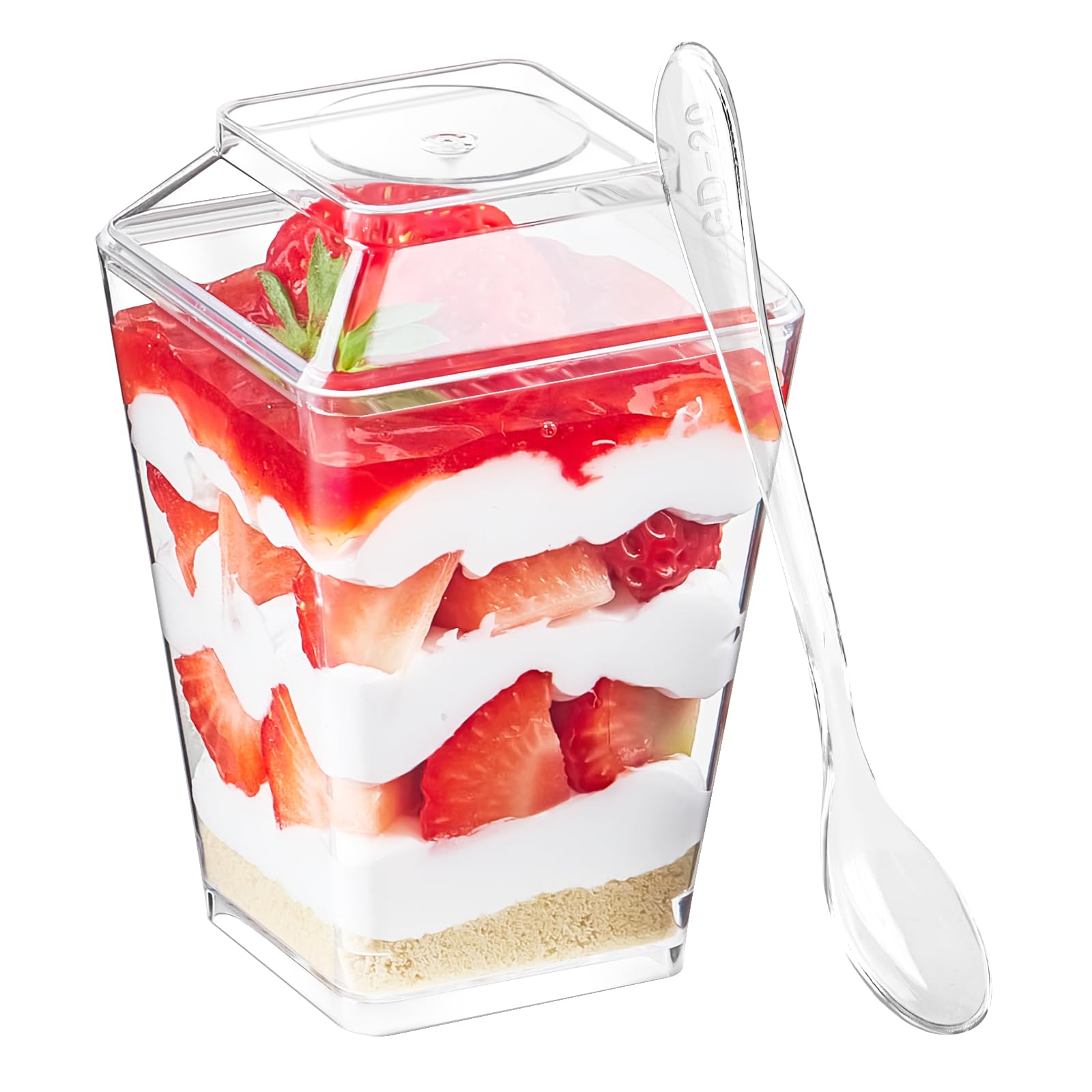 Photo 1 of ***Missing Lids***
Qeirudu 50 Pack 5 oz Dessert Cups with Lids and Spoons - Plastic Pudding Cup Small Parfait Shooter Glasses for Pastry Cheesecake Mousse Jello