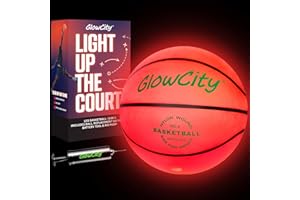 GlowCity Glow in The Dark Basketball - Sizes 5, 6, 7 Light Up Ball for Kids, Teens & Adults - Red Glow for Outdoor Games - Sports Birthday Gifts Ideas for Boys Ages 6 7 8 9 10 11 12 13 14