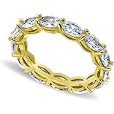 Hoops & Loops 925 Sterling Silver Cubic Zirconia 3mm Oval-cut Eternity Band Ring for Women, Wedding Engagement Anniversary Stackable Ring