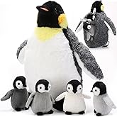 Harrycle 5 Pcs Penguin Plush Toy Set 14 Inch Mommy Penguin Stuffed Animal with 4 Cute Babies in Zippered Belly Soft Cuddly Plushie for Kids Birthday Gifts Party Favors(Simple Style)
