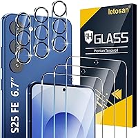 [3+3 Pack] Glass Screen Protector for Samsung Galaxy S25 FE 5G, 9H Tempered Glass, Ultrasonic Fingerprint Unlock, HD Clear Ca