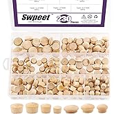 Swpeet 230Pcs 2 Styles Wood Plugs Button Screw Covers Assortment Kit - 3/8" 7/16" 1/2" 17/32" 15/32" 19/32" Maple Flush Type 