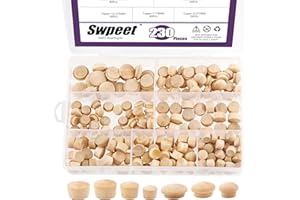 Swpeet 230Pcs 2 Styles Wood Plugs Button Screw Covers Assortment Kit - 3/8" 7/16" 1/2" 17/32" 15/32" 19/32" Maple Flush Type 