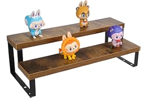 Wood Countertop Display Riser Stand,ihomecooker Display Riser Shelf,Spice Rack Organizer,Tiered Countertop Display Shelf for Perfume, Makeup, Figure, Bottles, Jars,Baking Supplies, Metal Frame(2 Step)