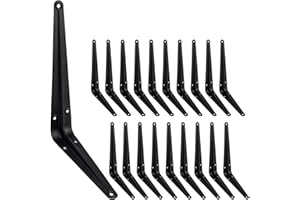 JOROHIKER 20 Pcs Shelf Brackets 8 Inch, Floating Shelf Bracket Heavy Duty Black Steel L Brackets for Shelves Decorative Wall Mount Joint Angle Brackets for Shelf with Screws