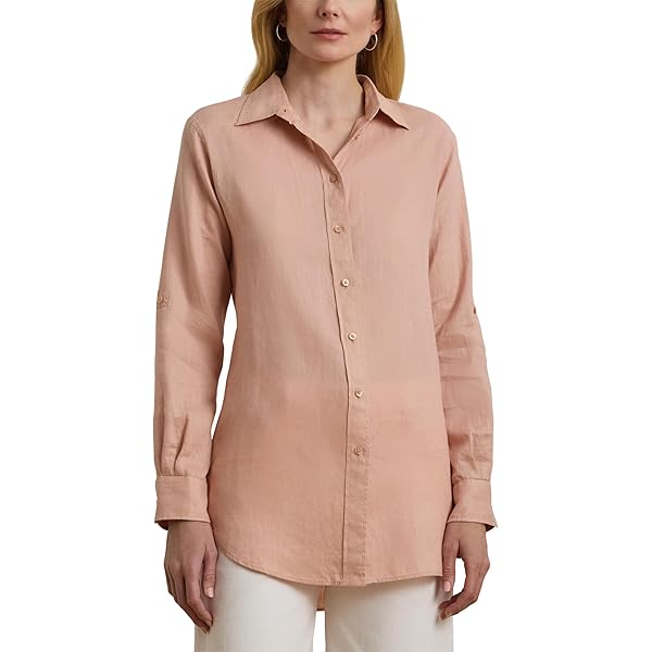 Lauren Ralph Lauren Womens Linen Shirt Birch Tan M at Amazon