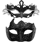 OIDEA Masquerade Mask Couples Set: Rhinestones Metal Cosplay Venetian Party Mask Halloween Costume Mardi Gras