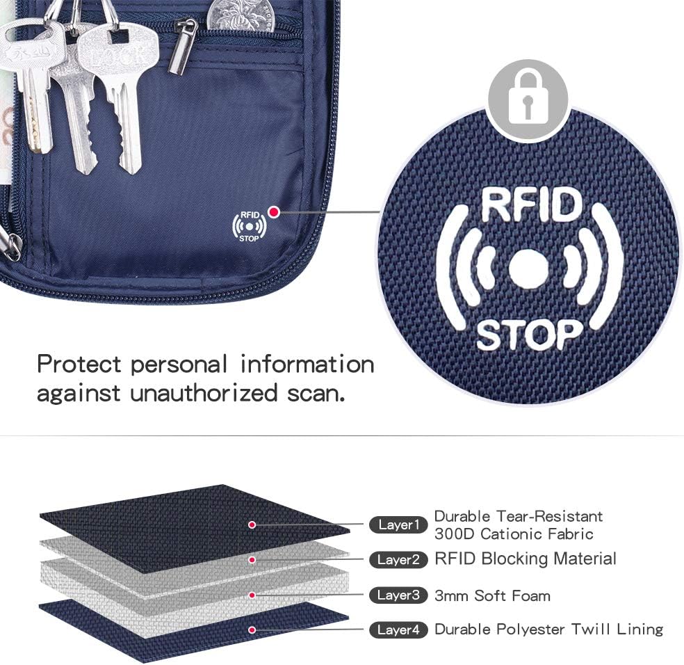  | RFID Blocking Passport Wallet, Family Travel Passport Holder Document Organizer Bag with Wrist & Neck Double Strap (Large RFID-Flamingo) | Passport Wallets