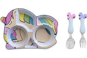 ARI MES - Unicorn Shaped Plate and Utensil Set - Fun, BPA-Free, Shatter- Resistant, Lightweight, Picky Eaters Kids Dinnerware Set, Children's Utensils, Toddler Forks and Spoons