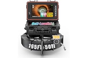 OnBeam Sewer Camera Self Leveling, Drain Camera 165 ft with Meter Counter, 9" HD 1080p Plumbing Cameras with 12 LED Lights, IP68 & 32GB DVR, Industrial Endoscope for Duct Sewer Line Pipe Inspection