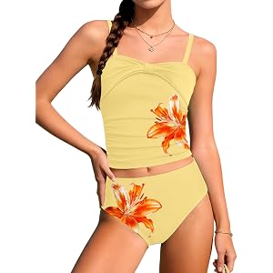 Dearnow Teen Girls' Tankini Swimsuit 2 Piece Bathing Suit Bowknot Girls' Swimwear for Swimming Beach Pool Surfing