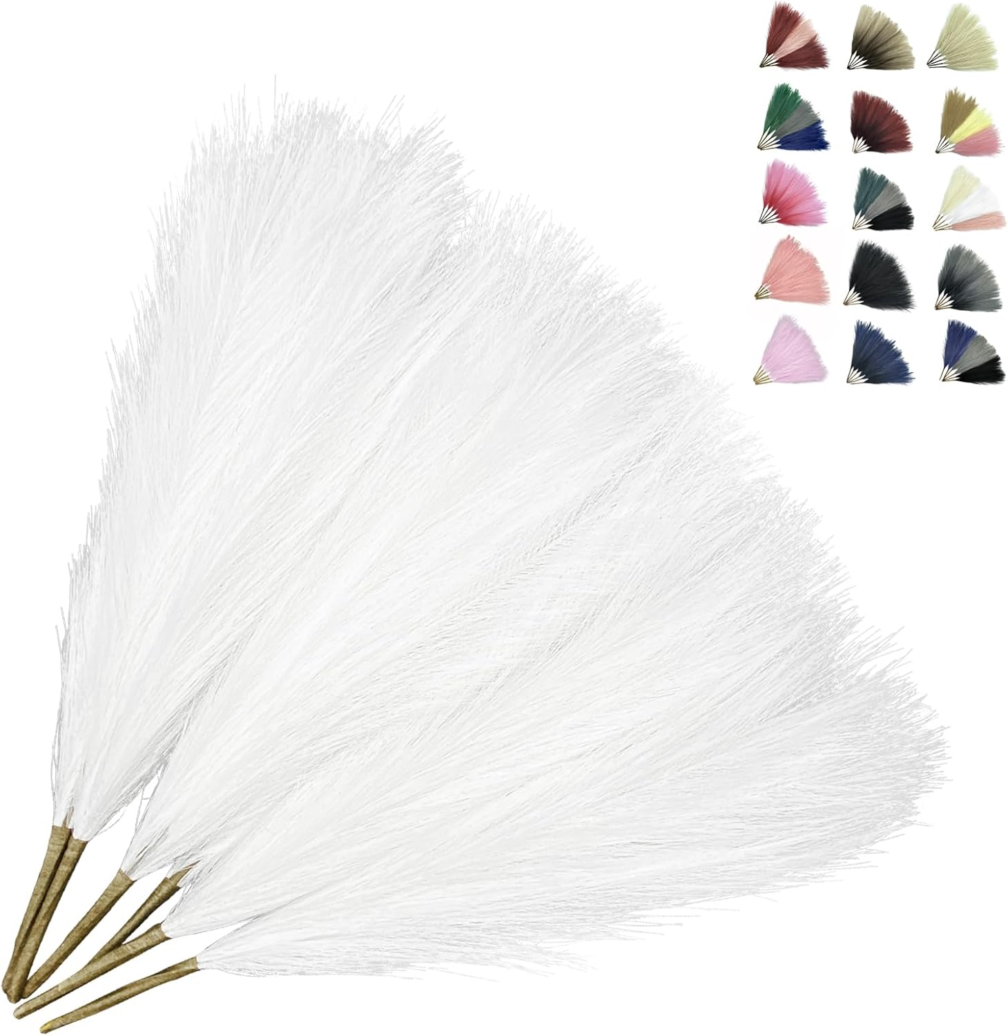 Dried & Preserved Flora - Pampas Grass 6pcs 17.8 Inch, Faux Pampas Grass Pink Pampas Decor, Artificial Pampas Grass Short Blush Wedding Decoration, Table Centerpieces Pink Party Decor(White)