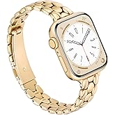 Calina Slim Metal Band Compatible with Apple Watch Bands for Women 42mm (Series 11/10) 41mm 40mm 38mm, Stainless Steel Smart Watch Bands for iWatch Series 11 10 9 8 7 6 5 4 3 2 1 SE, Gold